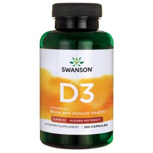 Swanson Vitamin D3, 2000 IU, Vyšší účinnost, 250 kapslí,  EXP. Expirace 06/2024