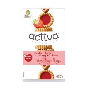 Activa - Koláčky s vlákninou a sníženým obsahem cukru s jahodovým džemem, 150g