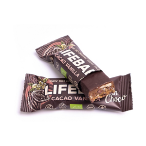 LifeFood - Tyčinka Lifebar InChoco tyčinka vanilková s kakaovými boby RAW, BIO, 40 g *CZ-BIO-002 certifikát