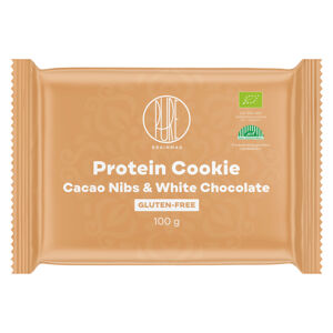 BrainMax Pure Protein Cookie, Kakaové boby & Bílá čokoláda, BIO, 100 g Proteinová sušenka s kakaovými boby a bílou čokoládou / *CZ-BIO-001 certifikát