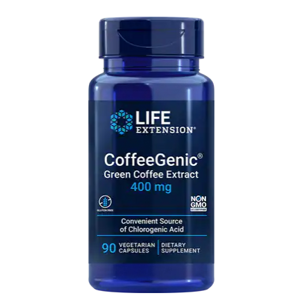 Life Extension CoffeeGenic®, extrakt ze zelené kávy, 400 mg, 90 rostlinných kapslí Expirace: 3/2023