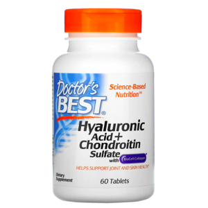 Doctor's Best Hyaluronic Acid + Chondroitin Sulfate with Biocell colagen (kyselina hyaluronová + chontroitin sulfát s obsahem Biocell kolagenu), 60 tablet, Expirace: 30.9.2023 Expirace: 30.9.2023