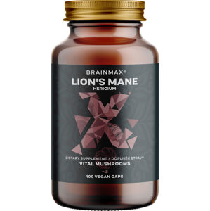 BrainMax Lion's Mane (Hericium) extrakt, 50% polysacharidů a 20% glukanů (beta-1,3/1,6 D-glukanů), 500 mg, 100 rostlinných kapslí Extrakt z plodnice korálovce ježatého