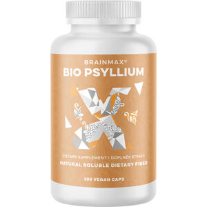 BrainMax BIO Psyllium, 800 mg, 200 rostlinných kapslí Vláknina pro zdraví trávicího traktu, při špatném trávení, zácpě a nadýmání.