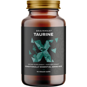 BrainMax Taurine, taurin, 825 mg, 90 rostlinných kapslí Aminokyselina podporující energii, funkce svalů, mozku i srdce, 45 dávek