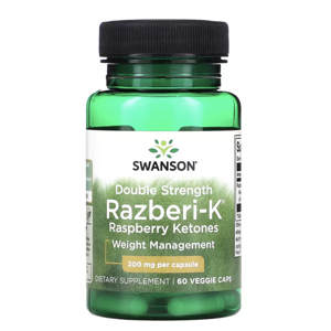 Swanson Double Strength Razberi-K, Malinové ketony, 200 mg, 60 rostlinných kapslí Doplněk stravy