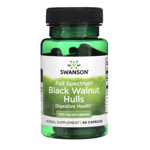 Swanson Full Spectrum Black Walnut Hulls, ořešák černý, 500 mg, 60 kapslí Doplněk stravy