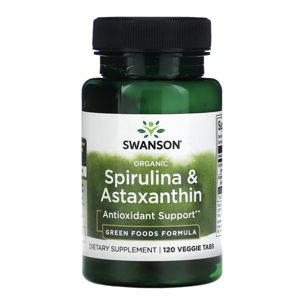 Swanson Organic Spirulina & Astaxanthin, 120 rostlinných tablet Doplněk stravy