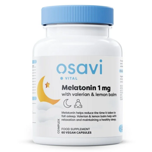 Osavi Melatonin with Valerian and Lemon Balm, Melatonin s kozlíkem lékařským a meduňkou, 1 mg, 60 rostlinných kapslí doplněk stravy