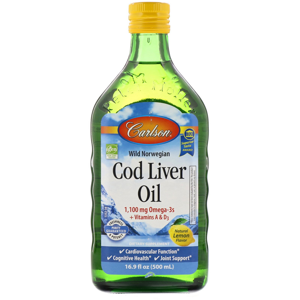 Carlson Labs Cod liver oil 1100 mg (omega 3, olej z tresčích jater, citron) 500 ml