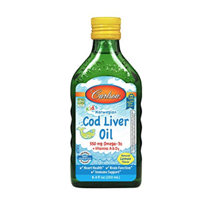 Carlson Labs Kid's Cod liver oil 550mg, Natural lemon (omega 3, olej z tresčích jater pro děti, citron) 250 ml