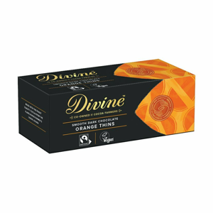 Divine Chocolate Divine - Psaníčka v hořké čokoládě s pomerančovou náplní, 56% kakaa, 200g