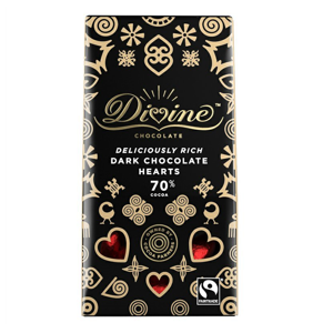 Divine Chocolate Hořká čokoládová srdíčka 70%, 80g