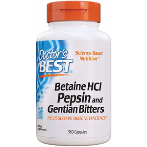 Doctor's Best Betaine HCl + Pepsin & Gentian Bitters (hořec), 360 kapslí