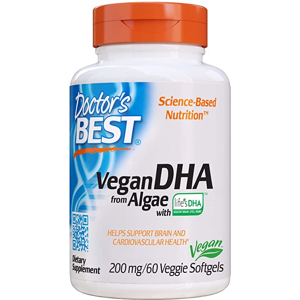 Doctor's Best Vegan DHA from Algae (Omega 3 z řasy), 200 mg, 60 vegetariánských softgelových kapslí