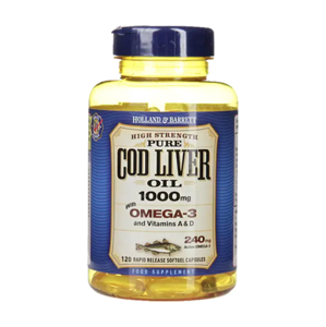Holland & Barrett Cod liver oil (olej z tresčích jater), 1000 mg, 120 kapslí Expirace 06/2022