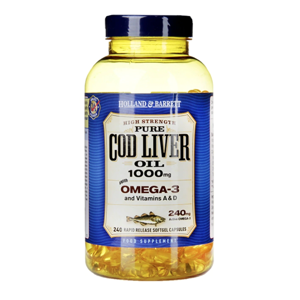 Holland & Barrett Cod liver oil (olej z tresčích jater), 1000 mg, 240 kapslí