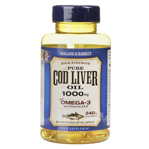 Holland & Barrett Cod liver oil (olej z tresčích jater), 1000 mg, 60 kapslí