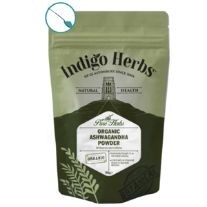 Indigo Herbs Organic Organic Ashwagandha Powder, Ashwagandha prášek, 100 g GB-ORG-04 certifikát