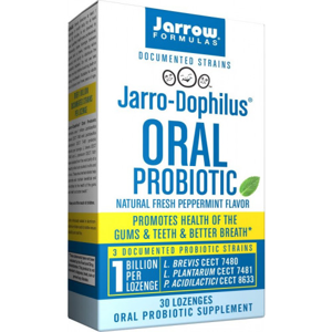 Jarrow Formulas Jarrow Jarro-Dophilus Oral probiotic (ústní probiotika), 1 miliarda, 3 probiotické kmeny, Máta, 30 pastilek