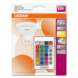Žárovka OSRAM LED STAR+, patice GU10, 4,5 W, stmívatelná, barevná (250 lm, RGB)