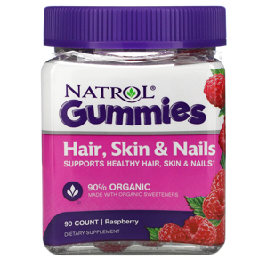 Natrol Hair, Skin & Nails (Zdravé vlasy, pokožka, nehty), Malina, 90 žvýkacích bonbónů