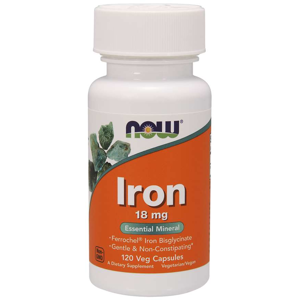Now® Foods NOW Iron Bisglycinate, železo chelát (Ferrochel), 18 mg, 120 rostlinných kapslí