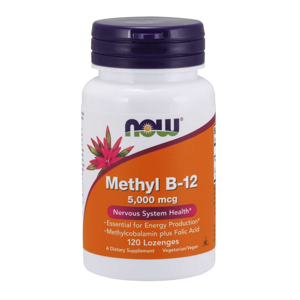Now® Foods NOW Methyl B12 with Folic Acid (Vitamín B12 + Kyselina Listová v aktivní formách), 5000 mcg, 120 pastilek