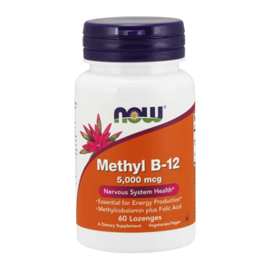 Now® Foods NOW Methyl B12 with Folic Acid (Vitamín B12 + Kyselina Listová v aktivních formách), 5000 mcg, 60 pastilek
