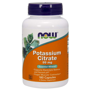 Now® Foods NOW Potassium Citrate (draslík jako citrát draselný), 99 mg, 180 rostlinných kapslí