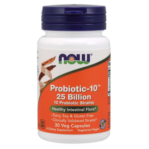 Now® Foods NOW Probiotic-10, probiotika, 25 miliard CFU, 10 kmenů, 30 rostlinných kapslí