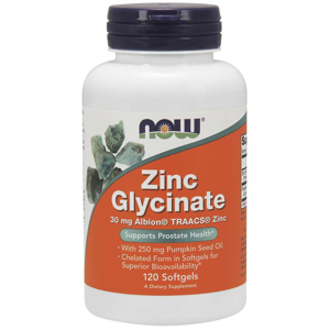 Now® Foods NOW Zinc Glycinate (zinek bisglycinát + dýňový olej), 30 mg, 120 softgel kapslí