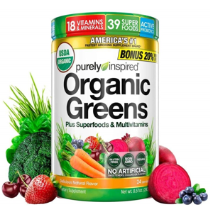 Purely Inspired Organic Greens Plus Superfoods & Multivitamins, Superpotraviny a multivitamíny, bez příchuti, 243g