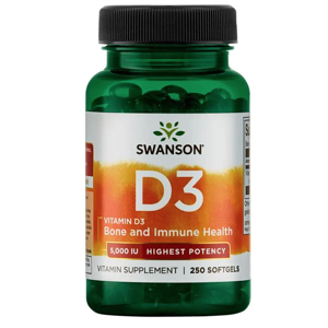 Swanson Vitamin D3, 5000 IU, Vyšší účinnost, 250 softgel kapslí