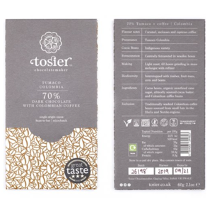 Tosier Chocolatemaker - Čokoláda s kolumbijskou kávou 70% kakao, Tumaco, Kolumbie, 60 g
